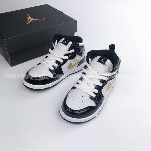 Giày trẻ em Air Jordan 1 Mid đen bóng