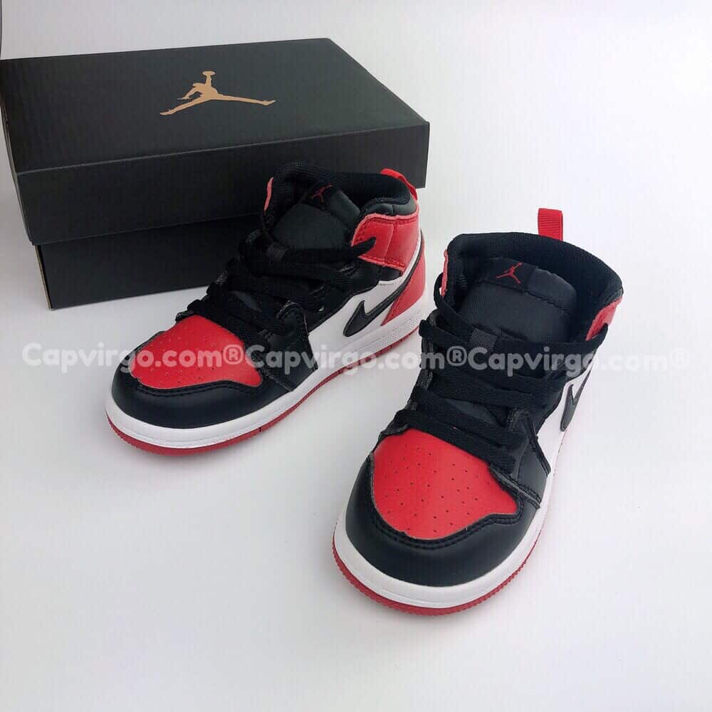 Giày trẻ em Air Jordan 1 Mid màu đen đỏ