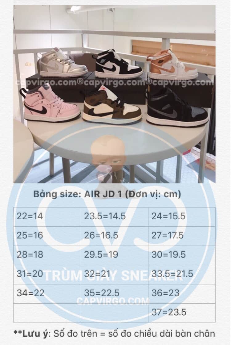 Bảng size giày trẻ em Air Jordan 1 Mid