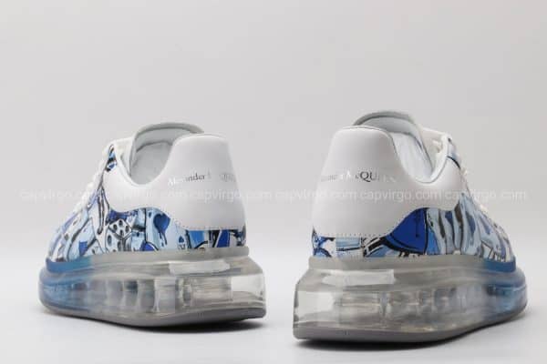 Giày McQueen họa tiết paint hình quân bài màu xanh nước biển