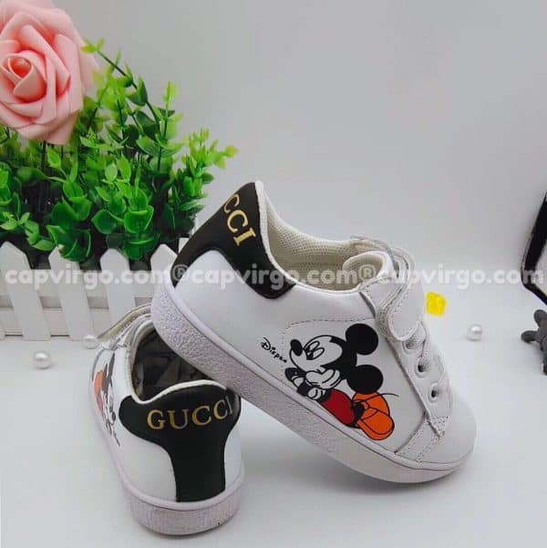 Giày Gucci Chuột Mickey trẻ em màu trắng gót đen