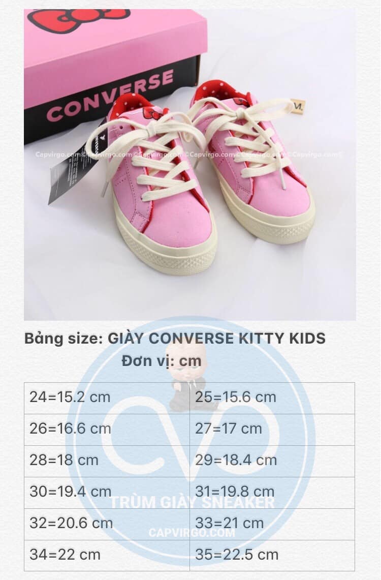 Bảng size giày Converse Kitty trẻ em