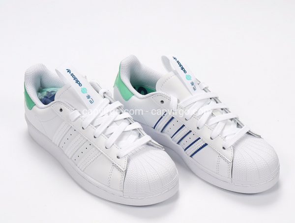 Giày Adidas Super Star full trắng gót xanh ngọc