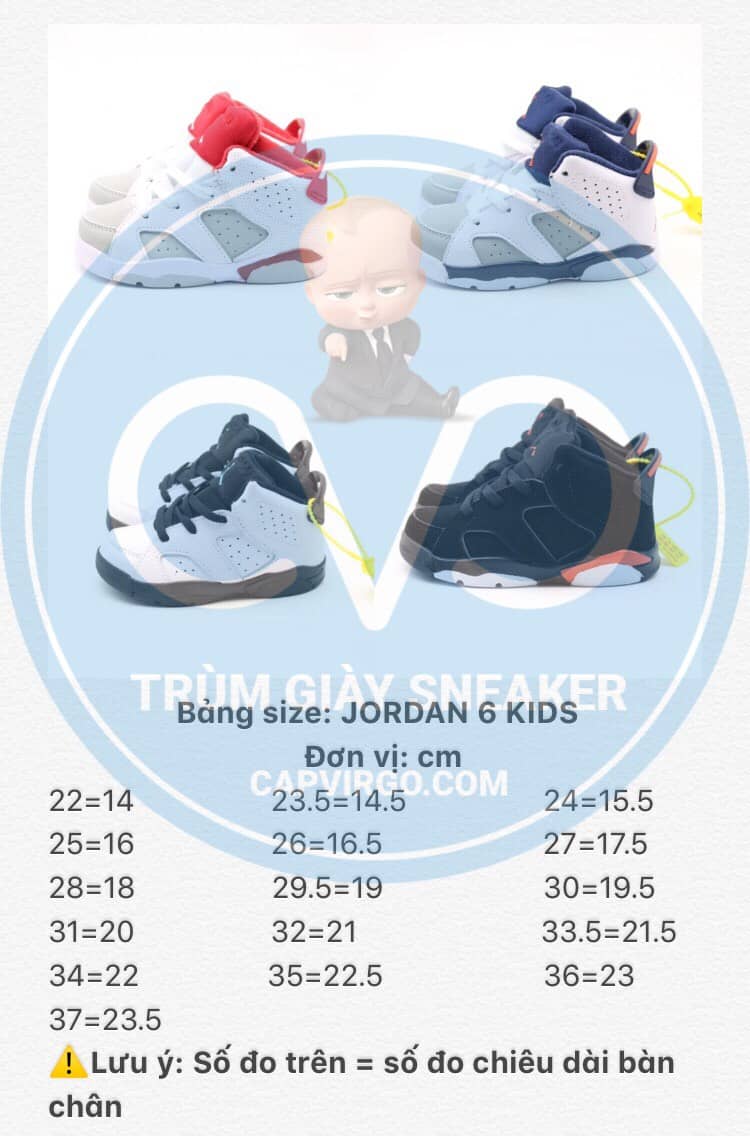 Bảng size giày trẻ em Air Jordan 6 Retro