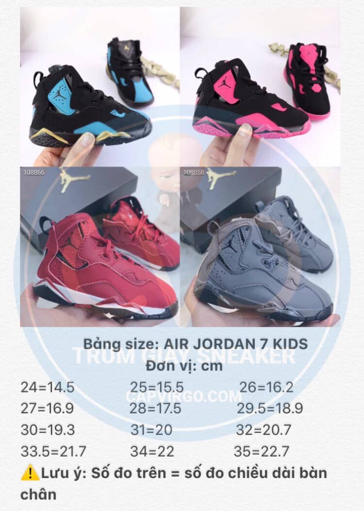 Bảng size giày trẻ em Air Jordan 7 Retro