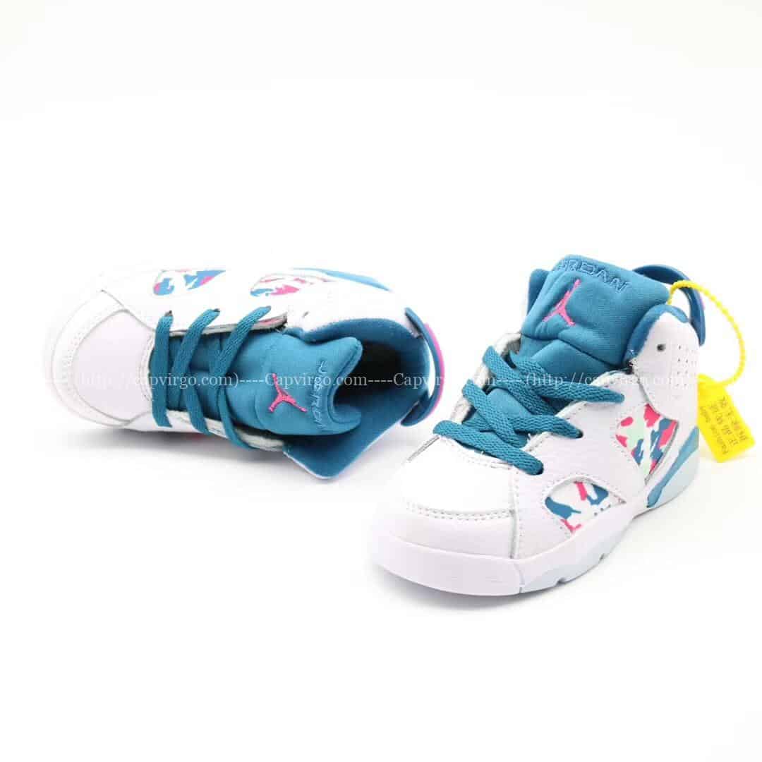 Giày trẻ em Air Jordan 6 Retro màu trắng xanh