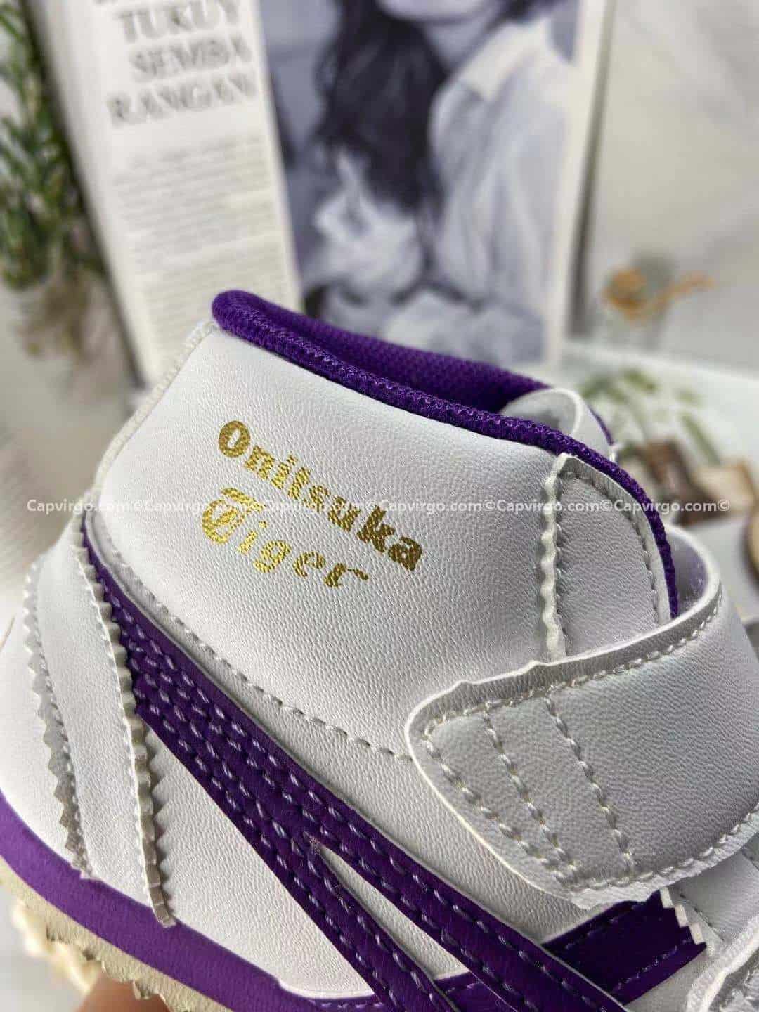 Giày trẻ em Onitsuka Tiger cao cổ trắng sọc tím
