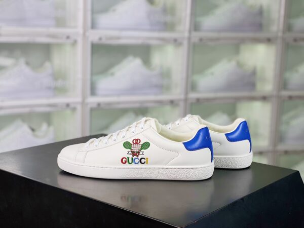 Giày gucci ACE siêu cấp trắng gót xanh hoạt tiết cây vợt