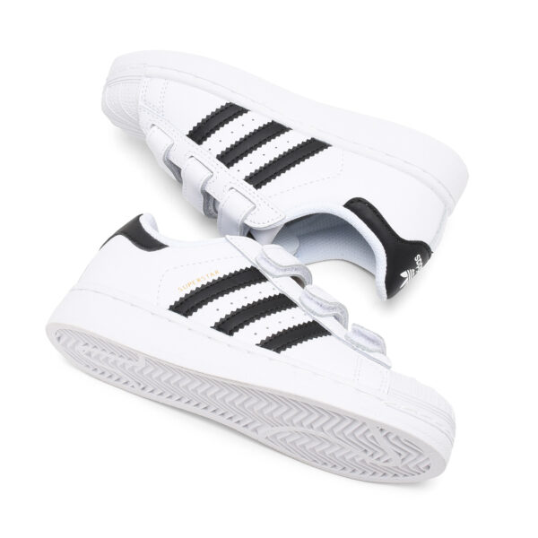 Giày trẻ em adidas Superstar trắng sọc đen dán dính
