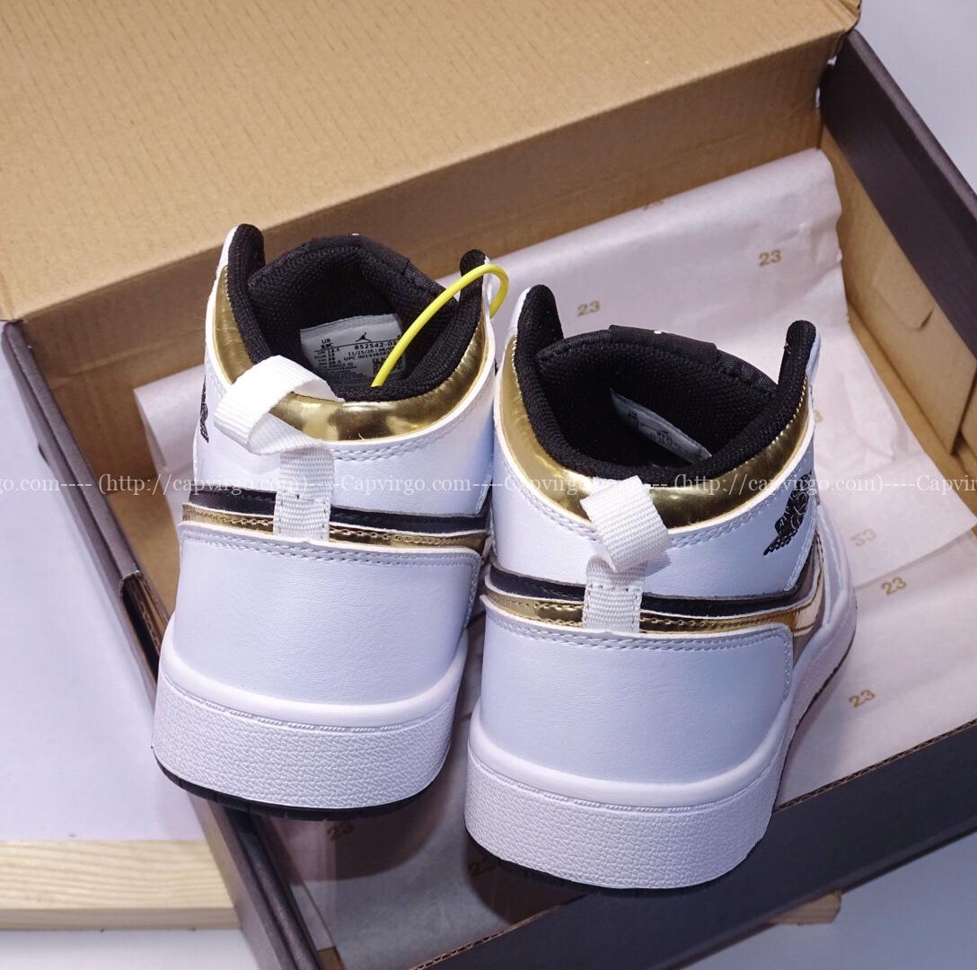 Giày air Jordan 1 trẻ em siêu cấp trắng đen logo vàng
