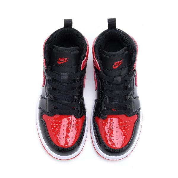 Giày air Jordan 1 trẻ em màu đen đỏ da bóng