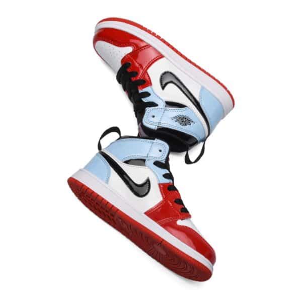 Giày air Jordan 1 trẻ em màu xanh đỏ da bóng