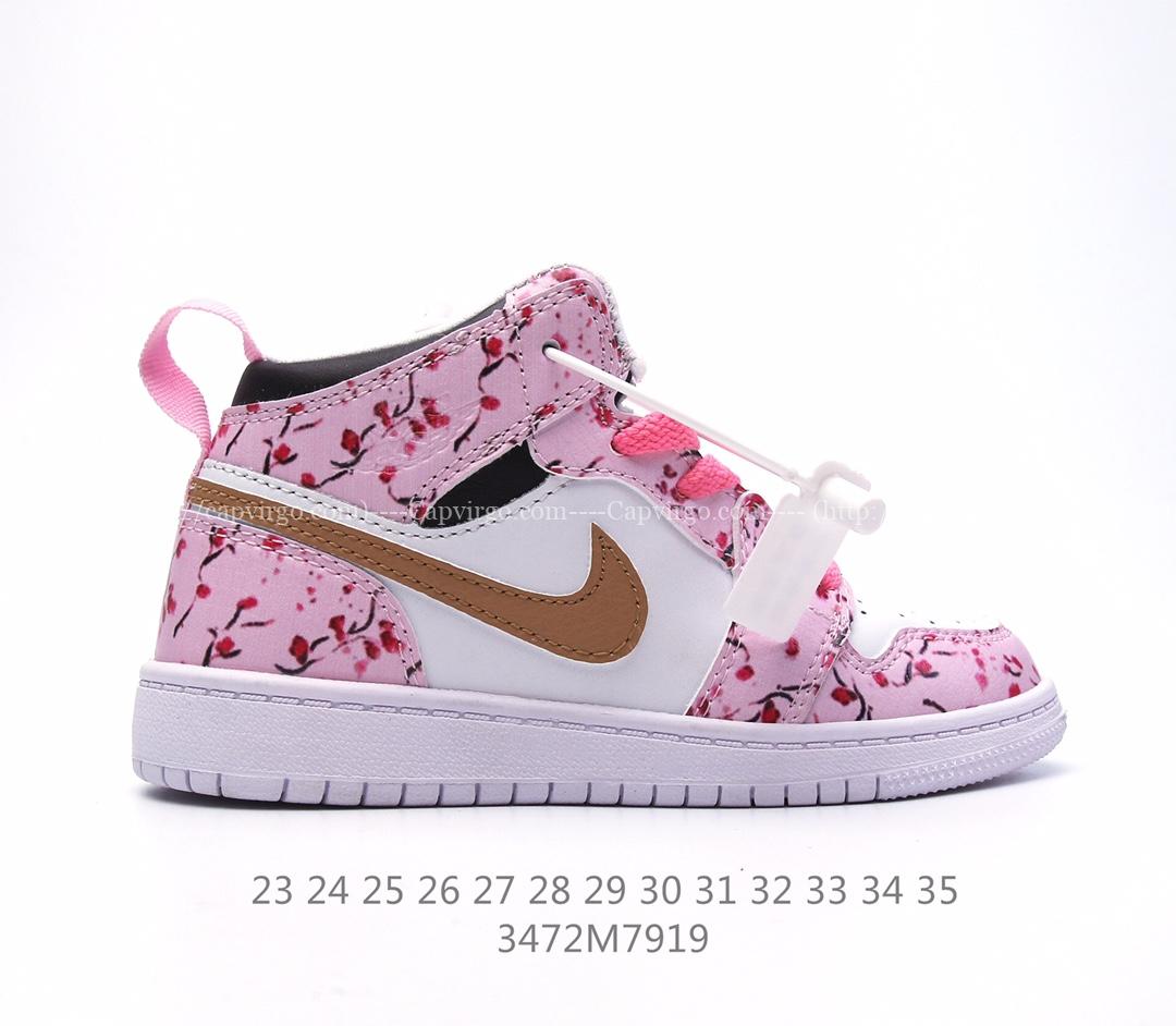 Giày Air Jordan 1 trẻ em hoạt tiết hoa màu hồng