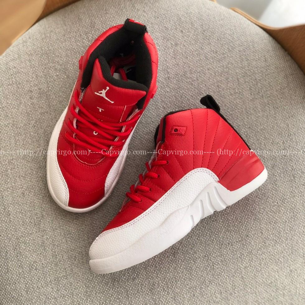 Giày trẻ em Nike Air jordan 12 màu đỏ mũi trắng - AJ12