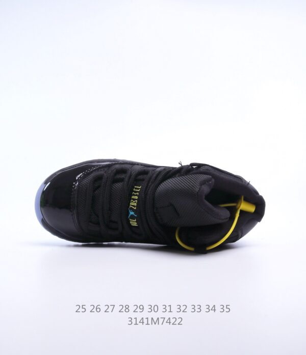 Giày Air Jordan 11 Platinum Tint trẻ em siêu cấp màu đen xanh chữ vàng