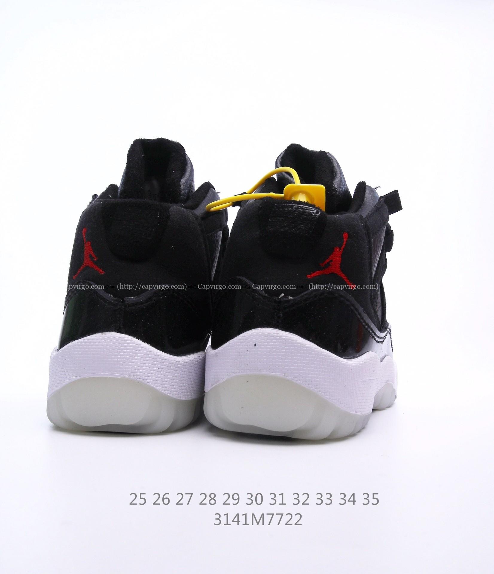 Giày Air Jordan 11 Platinum Tint trẻ em màu đen trắng logo đỏ