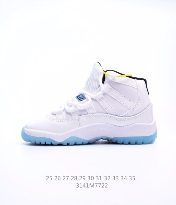 Giày Air Jordan 11 Platinum Tint trẻ em siêu cấp màu trắng logo xanh