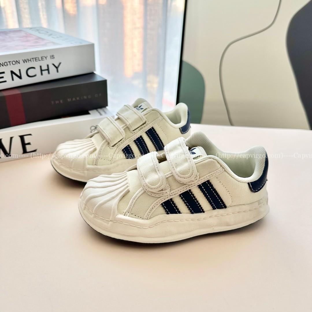 Giày Adidas trẻ em Shell Toe Canvas màu trắng vạch đen
