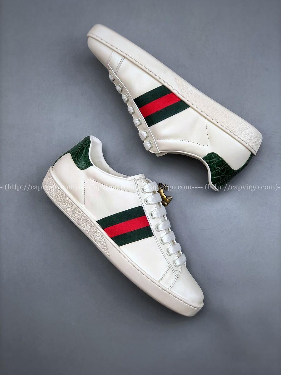Giày Gucci Ace trắng gót xanh 3 vạch