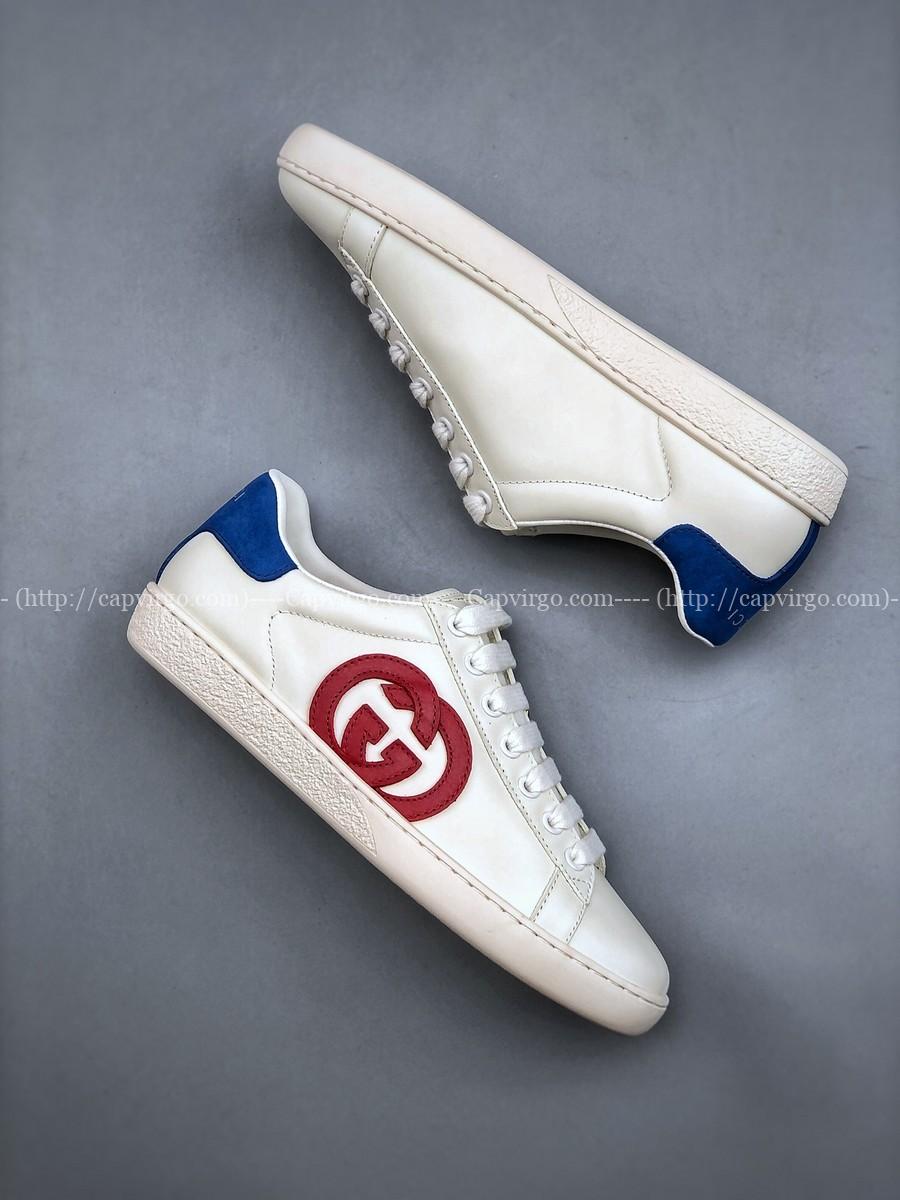 Giày Gucci Ace trắng gót họa tiết chữ GC đỏ