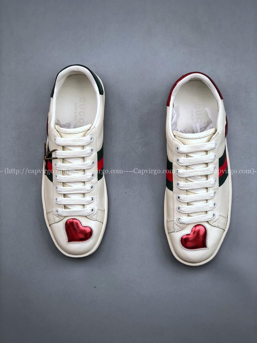 Giày Gucci Ace trắng họa tiết hình trái tim đỏ