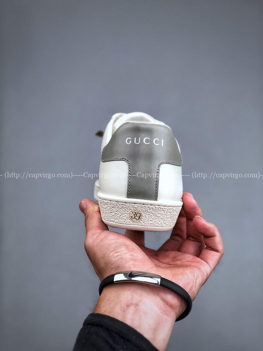 Giày Gucci Ace trắng gót màu ghi