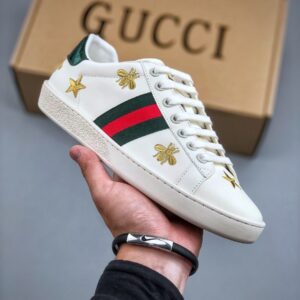 Giày Gucci Ace siêu cấp trắng gót xanh họa tiết ong sao