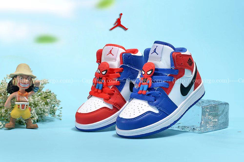 Giày Air Jordan 1 trẻ em xanh đỏ hoạt tiết người nhện Spider Man