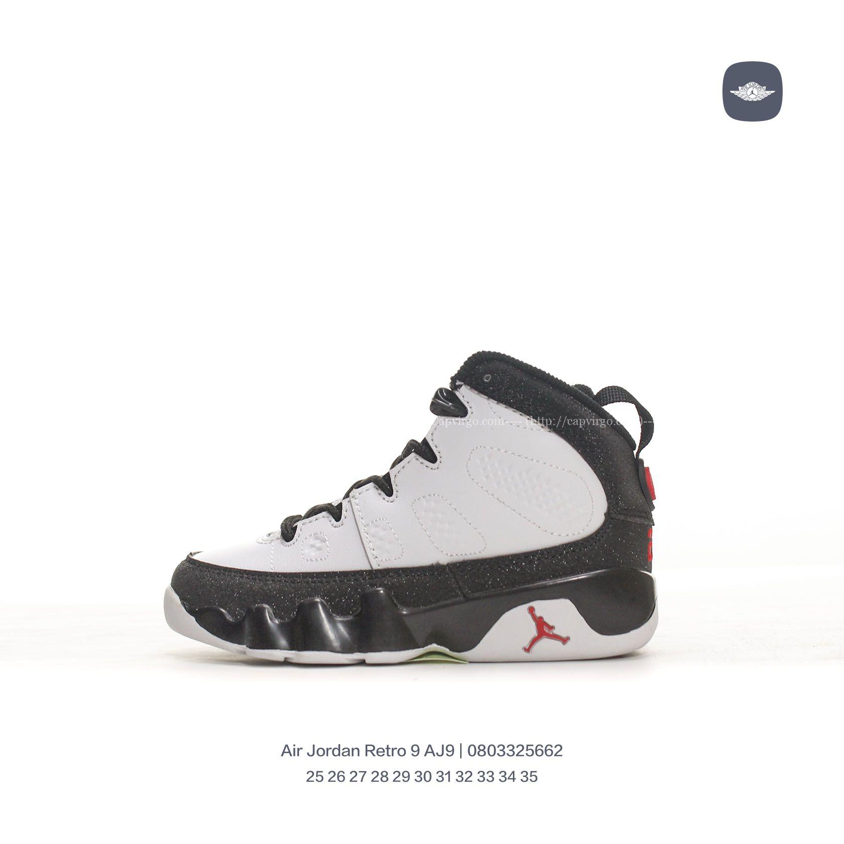 Giày Air Jordan Retro 9 AJ9 trẻ em màu đen ánh nhũ