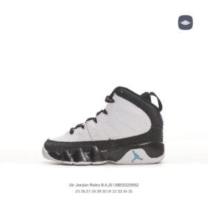 Giày Air Jordan Retro 9 AJ9 trẻ em đen nhũ logo jordan xanh