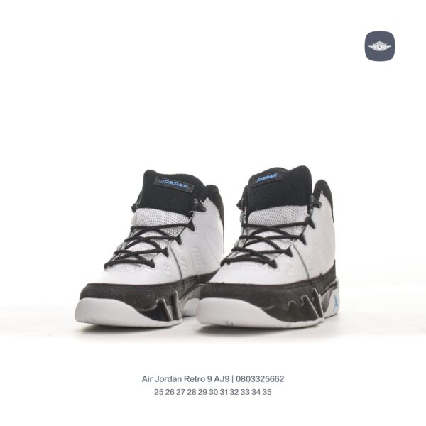 Giày Air Jordan Retro 9 AJ9 trẻ em đen nhũ logo jordan xanh