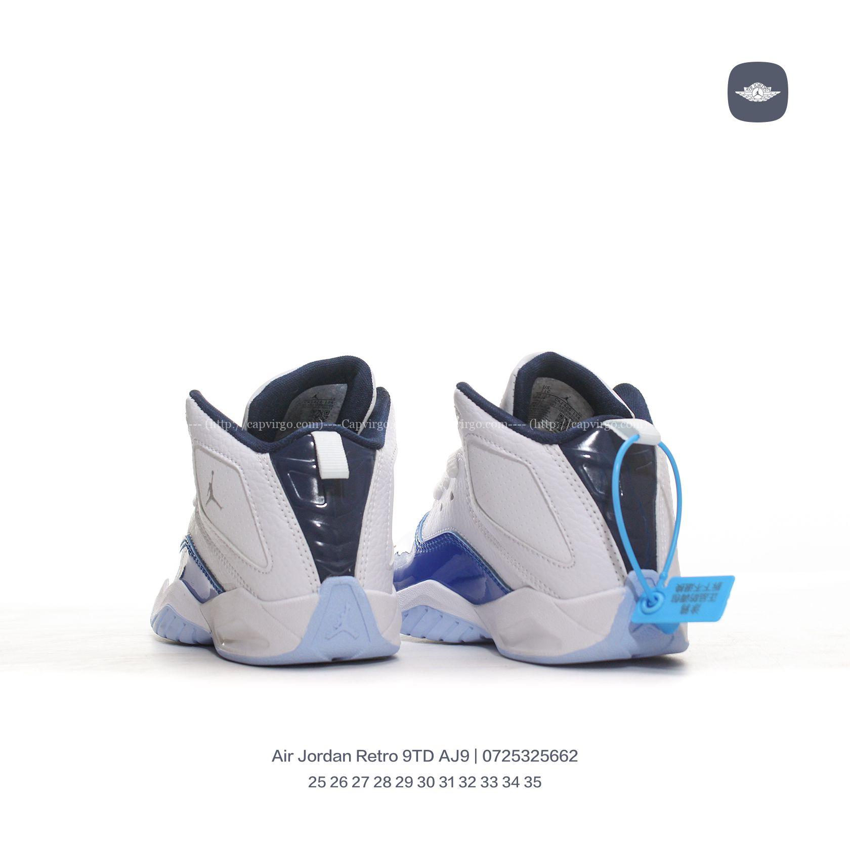 Giày Air Jordan Retro 9 AJ9 trẻ em màu trắng mũi xanh
