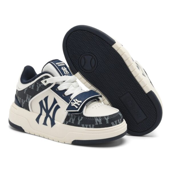 Giày MLB Chunky Liner trẻ em mix vải bò chữ NY xanh