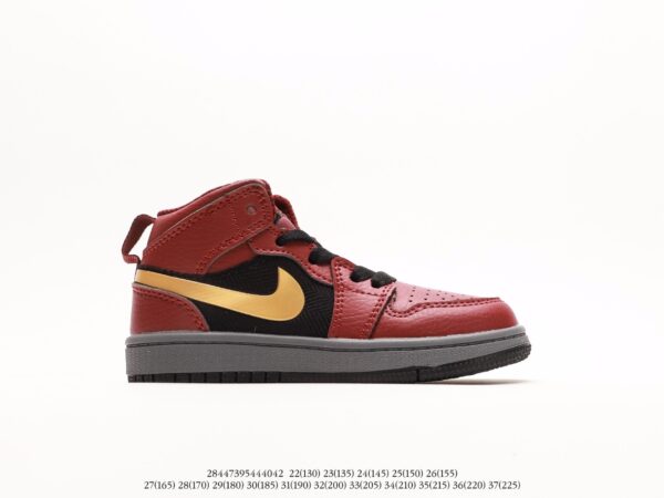 Giày Air Jordan Retro 1 trẻ em màu đỏ mận logo vàng